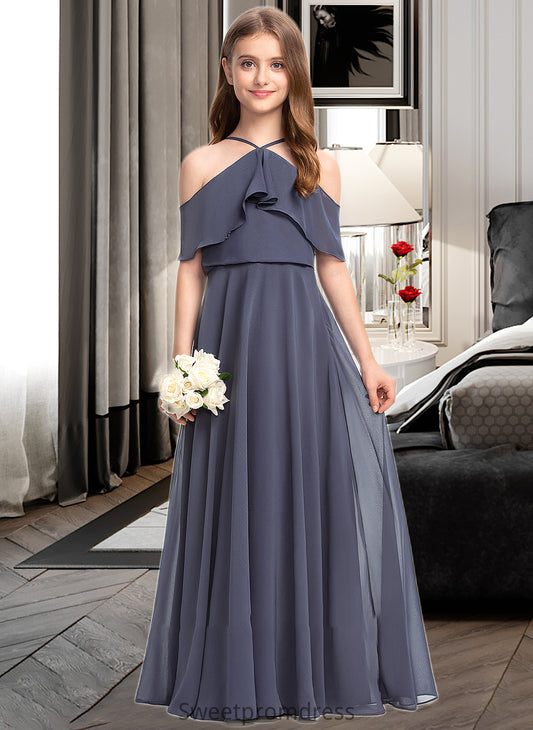 Alexa A-Line Off-the-Shoulder Floor-Length Chiffon Junior Bridesmaid Dress With Cascading Ruffles DHP0013415