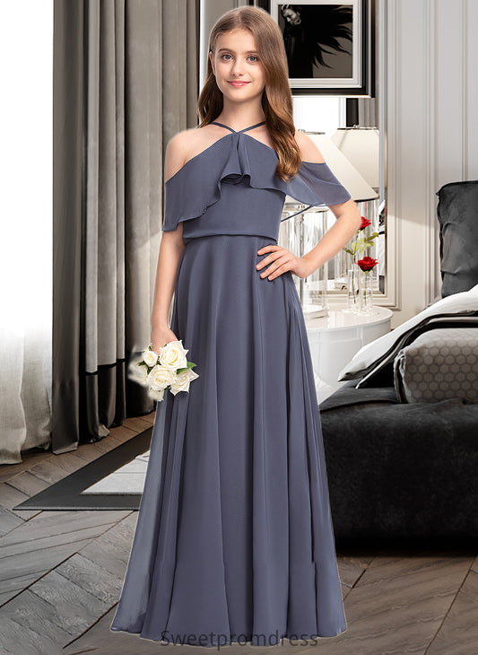 Alexa A-Line Off-the-Shoulder Floor-Length Chiffon Junior Bridesmaid Dress With Cascading Ruffles DHP0013415