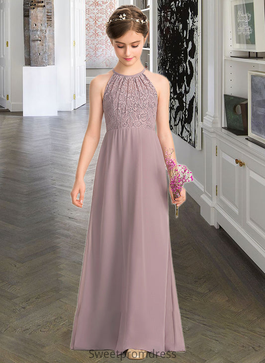 Larissa A-LineScoopNeckFloor-LengthChiffonLaceJuniorBridesmaidDressWithRuffle#173272 DHP0013416