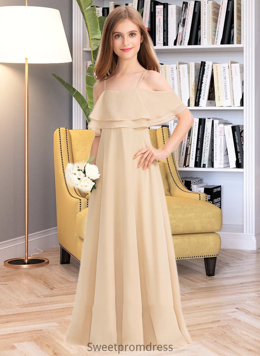 Emelia A-Line Off-the-Shoulder Floor-Length Chiffon Junior Bridesmaid Dress With Cascading Ruffles DHP0013419