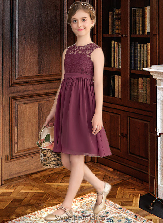 Alexandria A-LineScoopNeckKnee-LengthChiffonLaceJuniorBridesmaidDress#165020 DHP0013423