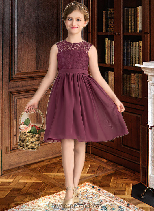 Alexandria A-LineScoopNeckKnee-LengthChiffonLaceJuniorBridesmaidDress#165020 DHP0013423