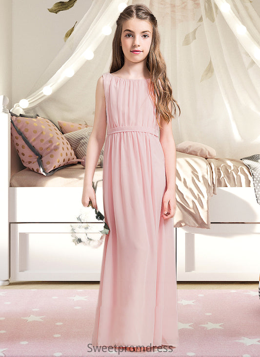 Jo A-Line Scoop Neck Floor-Length Chiffon Junior Bridesmaid Dress With Ruffle Split Front DHP0013425