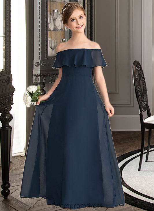 Gracie A-Line Off-the-Shoulder Floor-Length Chiffon Junior Bridesmaid Dress With Cascading Ruffles DHP0013431