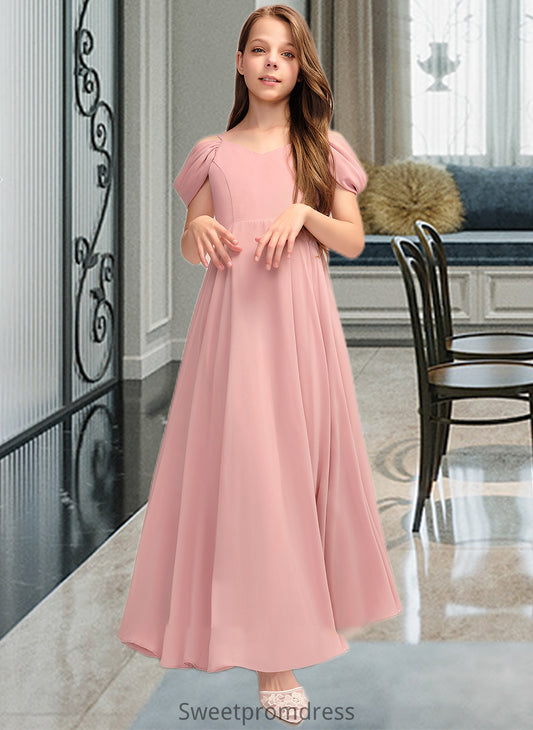 Geraldine A-Line V-neck Floor-Length Chiffon Junior Bridesmaid Dress With Ruffle DHP0013437