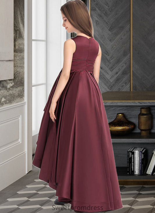 Jo A-Line Scoop Neck Asymmetrical Satin Junior Bridesmaid Dress With Ruffle DHP0013439