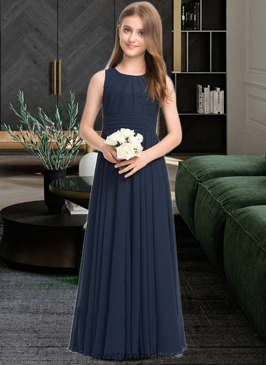 Chaya A-Line Scoop Neck Floor-Length Chiffon Junior Bridesmaid Dress With Ruffle DHP0013441