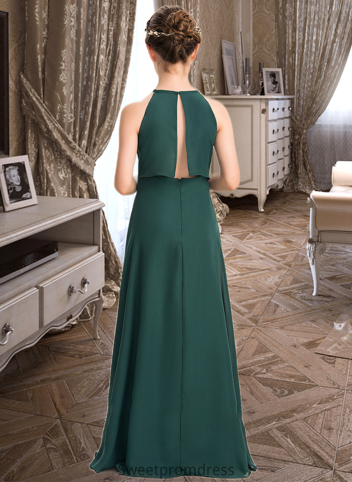 Gladys A-Line Scoop Neck Floor-Length Chiffon Junior Bridesmaid Dress DHP0013442