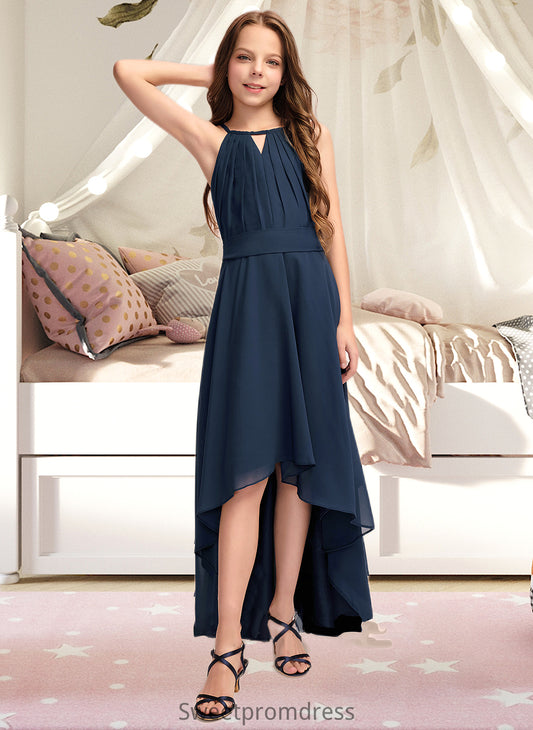 Alyvia A-Line Scoop Neck Asymmetrical Chiffon Junior Bridesmaid Dress With Bow(s) Ruffles DHP0013445