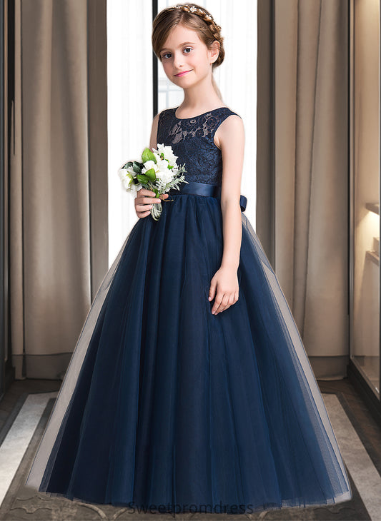 Katelynn Ball-Gown/PrincessScoopNeckFloor-LengthTulleJuniorBridesmaidDressWithSash#126265 DHP0013449