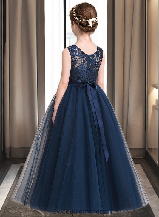 Katelynn Ball-Gown/PrincessScoopNeckFloor-LengthTulleJuniorBridesmaidDressWithSash#126265 DHP0013449