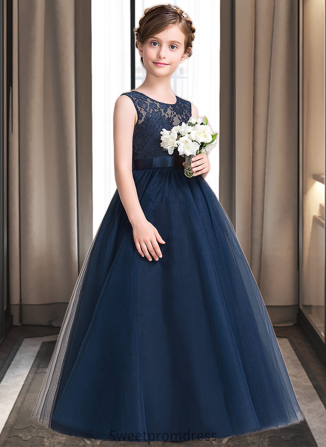 Katelynn Ball-Gown/PrincessScoopNeckFloor-LengthTulleJuniorBridesmaidDressWithSash#126265 DHP0013449