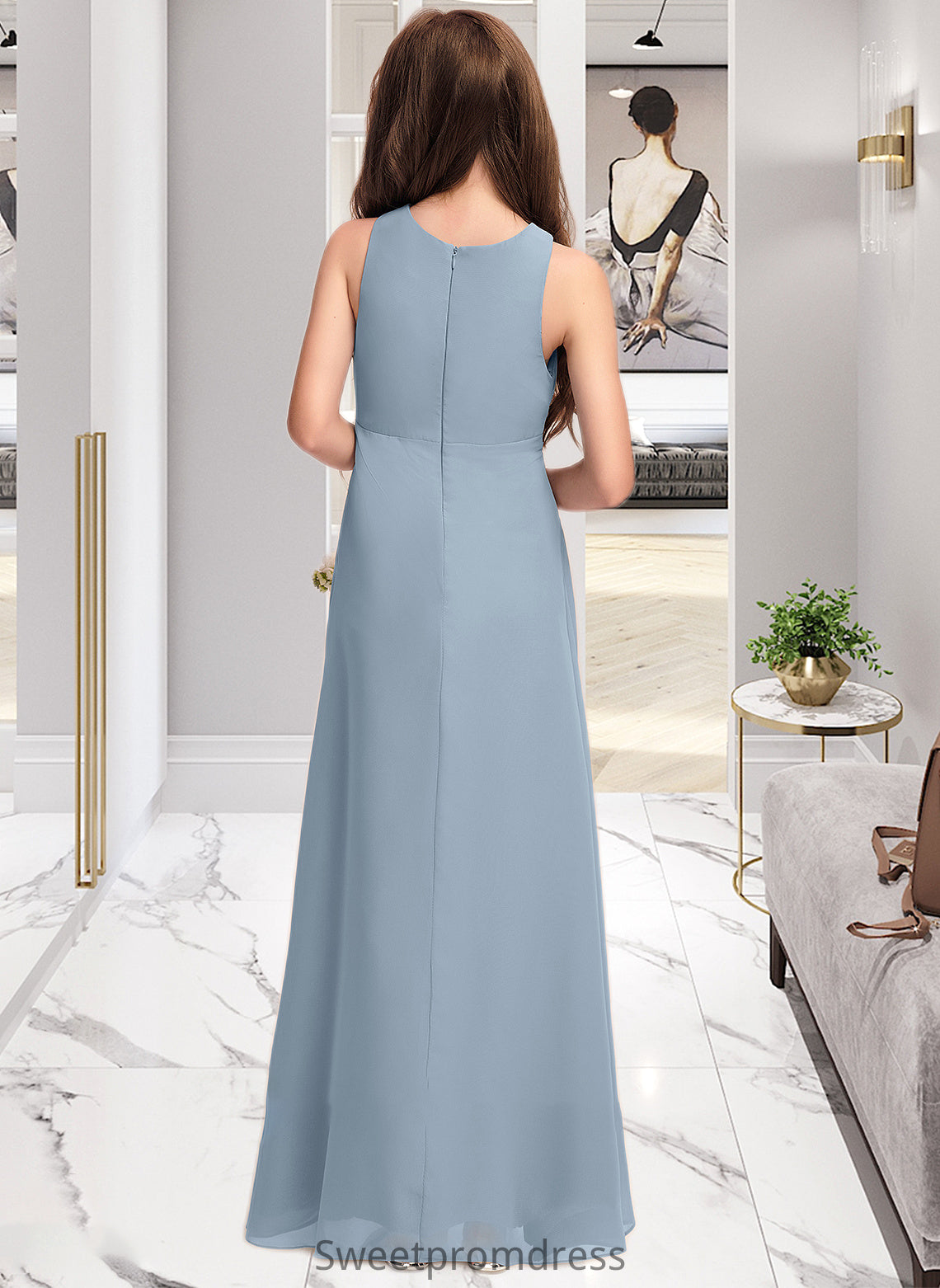 Aaliyah A-Line Scoop Neck Floor-Length Chiffon Junior Bridesmaid Dress With Cascading Ruffles DHP0013450