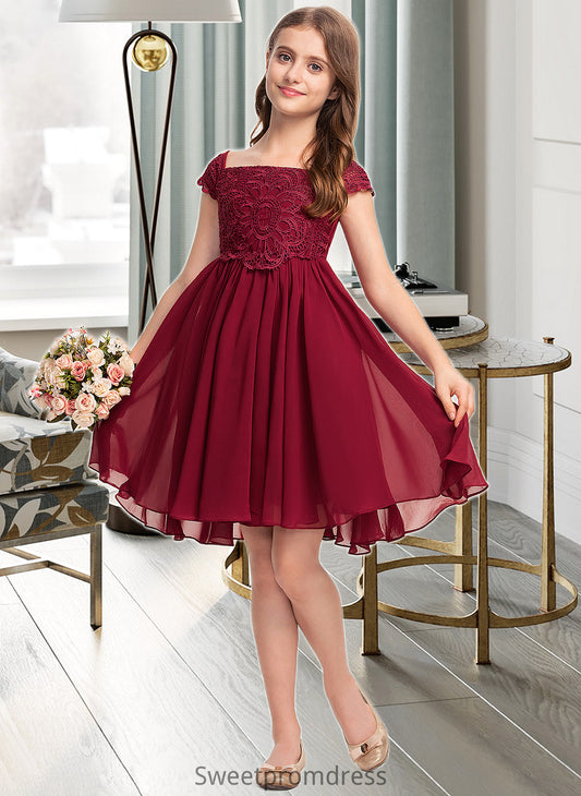 Desiree A-Line Off-the-Shoulder Knee-Length Chiffon Lace Junior Bridesmaid Dress With Bow(s) DHP0013456