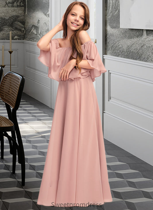 Charlee A-Line Off-the-Shoulder Floor-Length Chiffon Junior Bridesmaid Dress With Ruffle DHP0013459