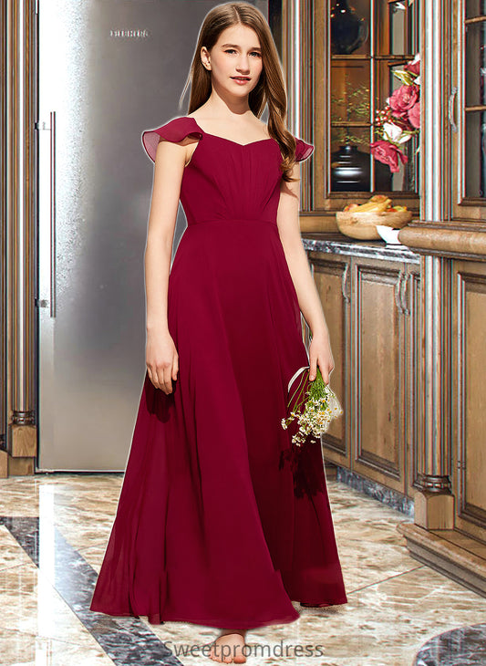 Joyce A-Line V-neck Floor-Length Chiffon Junior Bridesmaid Dress With Ruffle DHP0013461