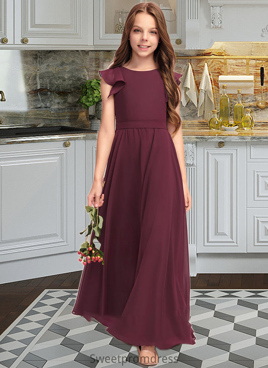 Raina A-Line Scoop Neck Floor-Length Chiffon Junior Bridesmaid Dress With Cascading Ruffles DHP0013466