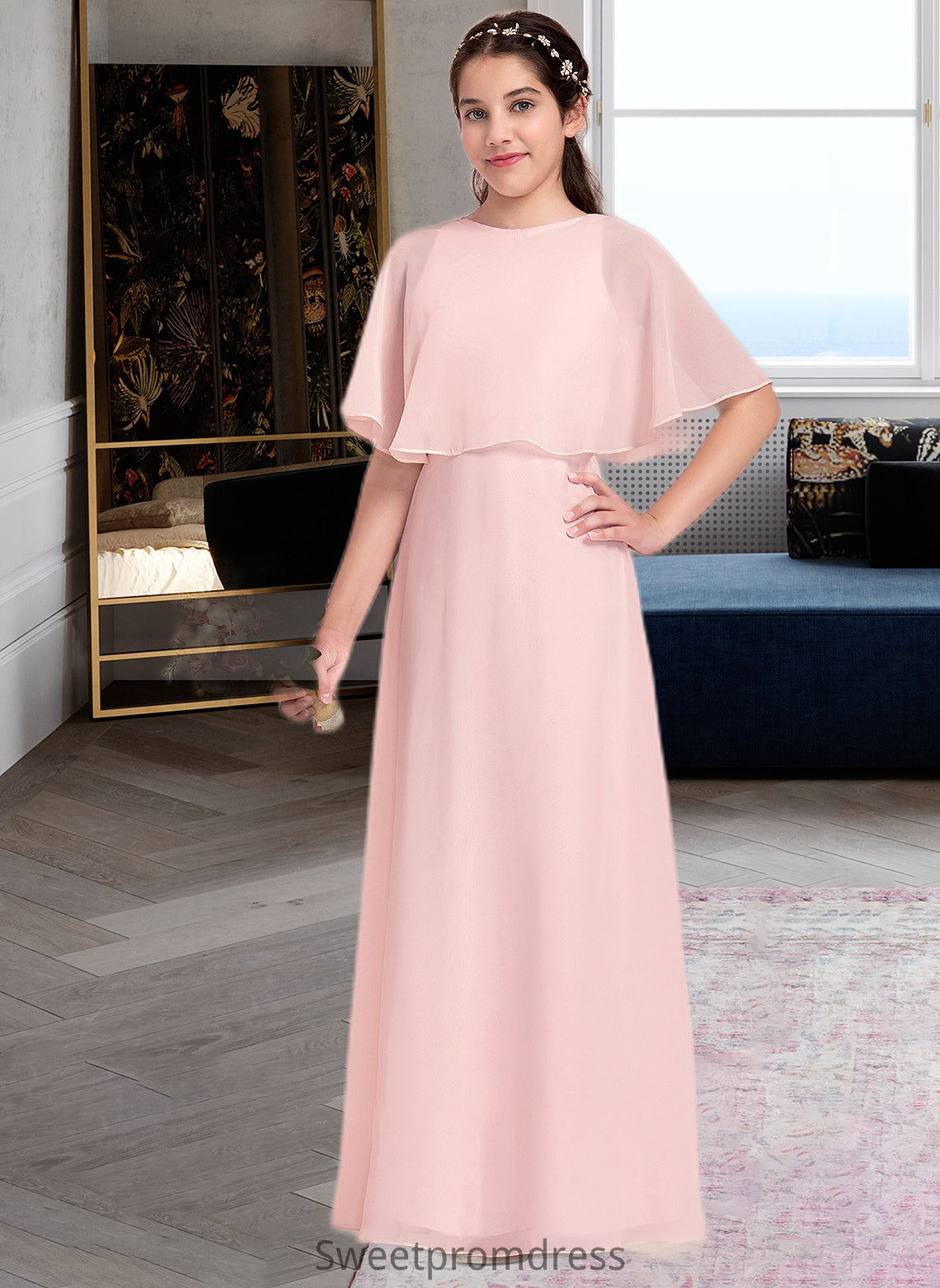 Charlotte A-Line Scoop Neck Floor-Length Chiffon Junior Bridesmaid Dress DHP0013472