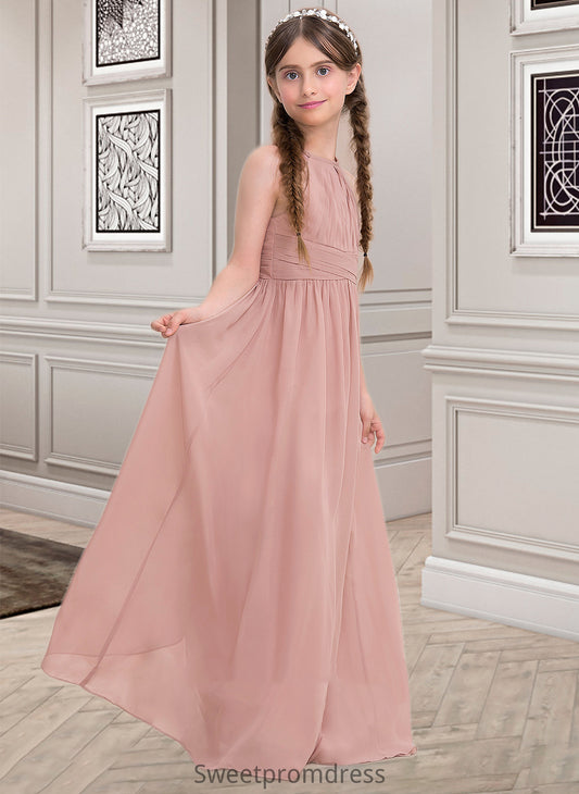 Yuliana A-Line Scoop Neck Floor-Length Chiffon Junior Bridesmaid Dress With Ruffle DHP0013473