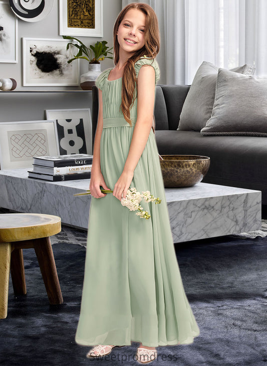 Deja A-Line Scoop Neck Floor-Length Chiffon Junior Bridesmaid Dress With Ruffle Bow(s) DHP0013474