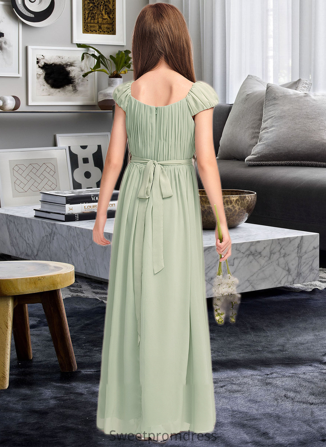 Deja A-Line Scoop Neck Floor-Length Chiffon Junior Bridesmaid Dress With Ruffle Bow(s) DHP0013474