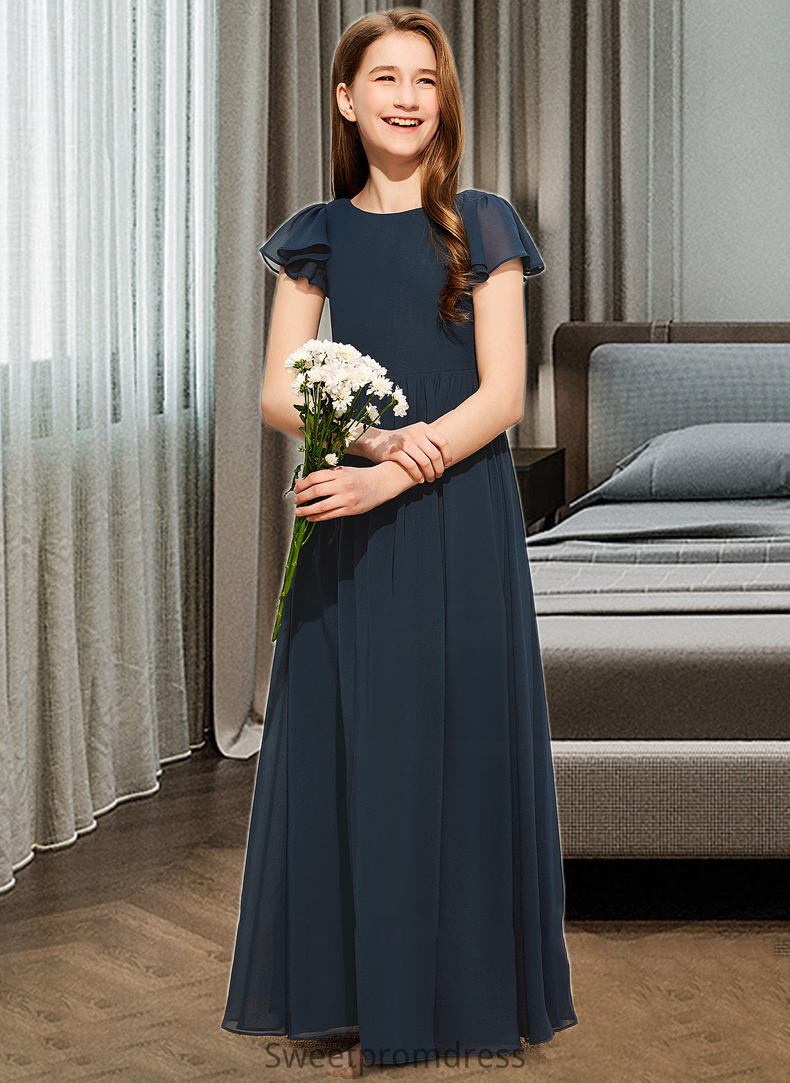 Frederica A-LineScoopNeckFloor-LengthChiffonJuniorBridesmaidDress#253684 DHP0013478