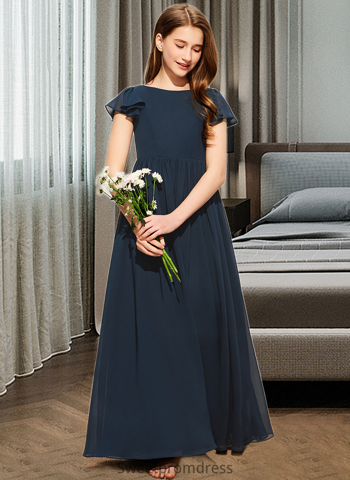 Frederica A-LineScoopNeckFloor-LengthChiffonJuniorBridesmaidDress#253684 DHP0013478