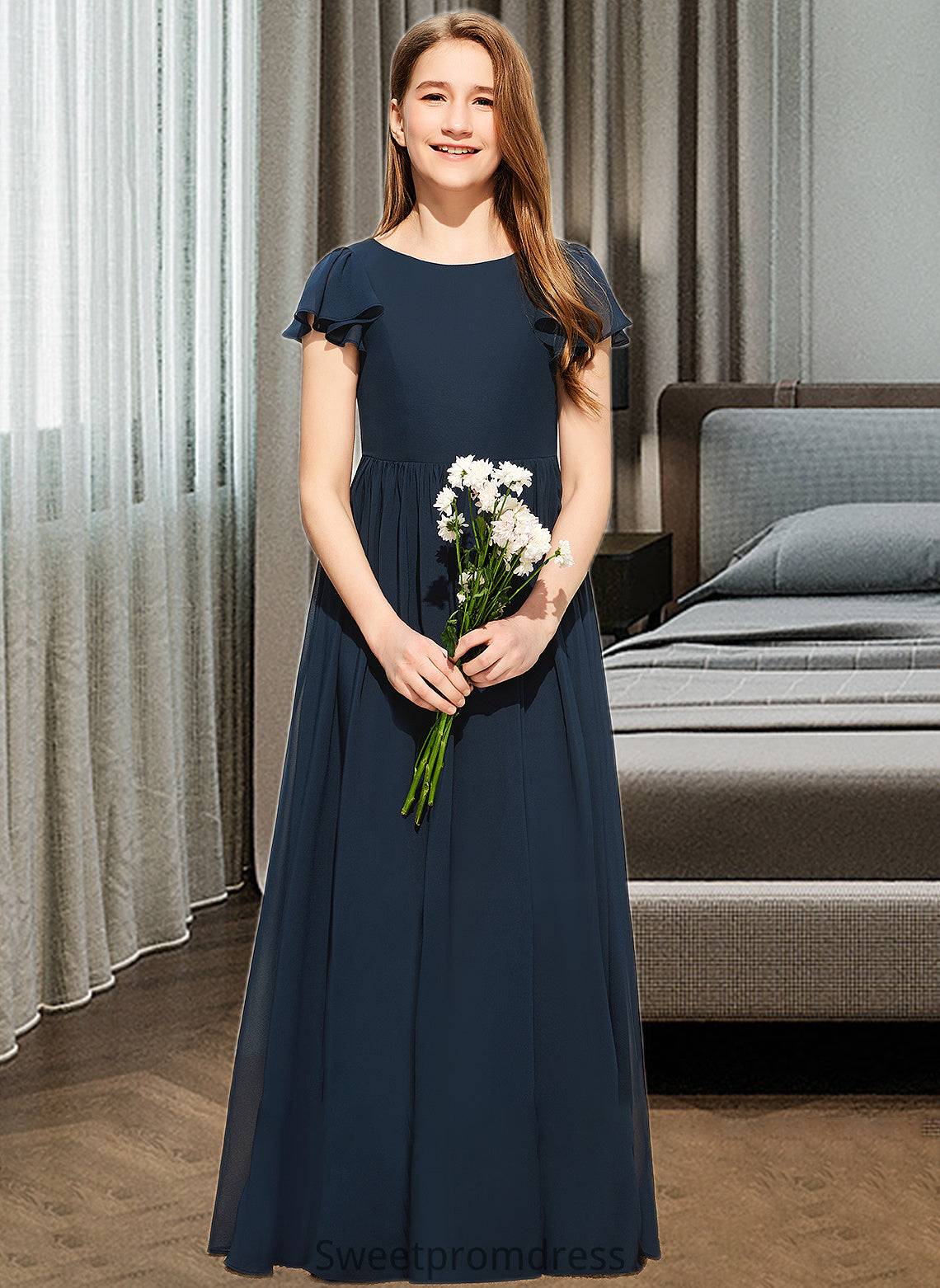 Frederica A-LineScoopNeckFloor-LengthChiffonJuniorBridesmaidDress#253684 DHP0013478