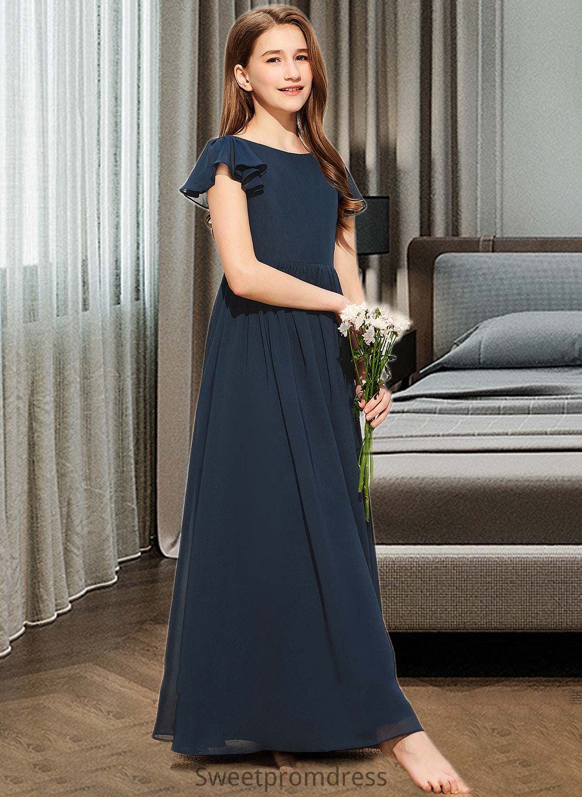 Frederica A-LineScoopNeckFloor-LengthChiffonJuniorBridesmaidDress#253684 DHP0013478