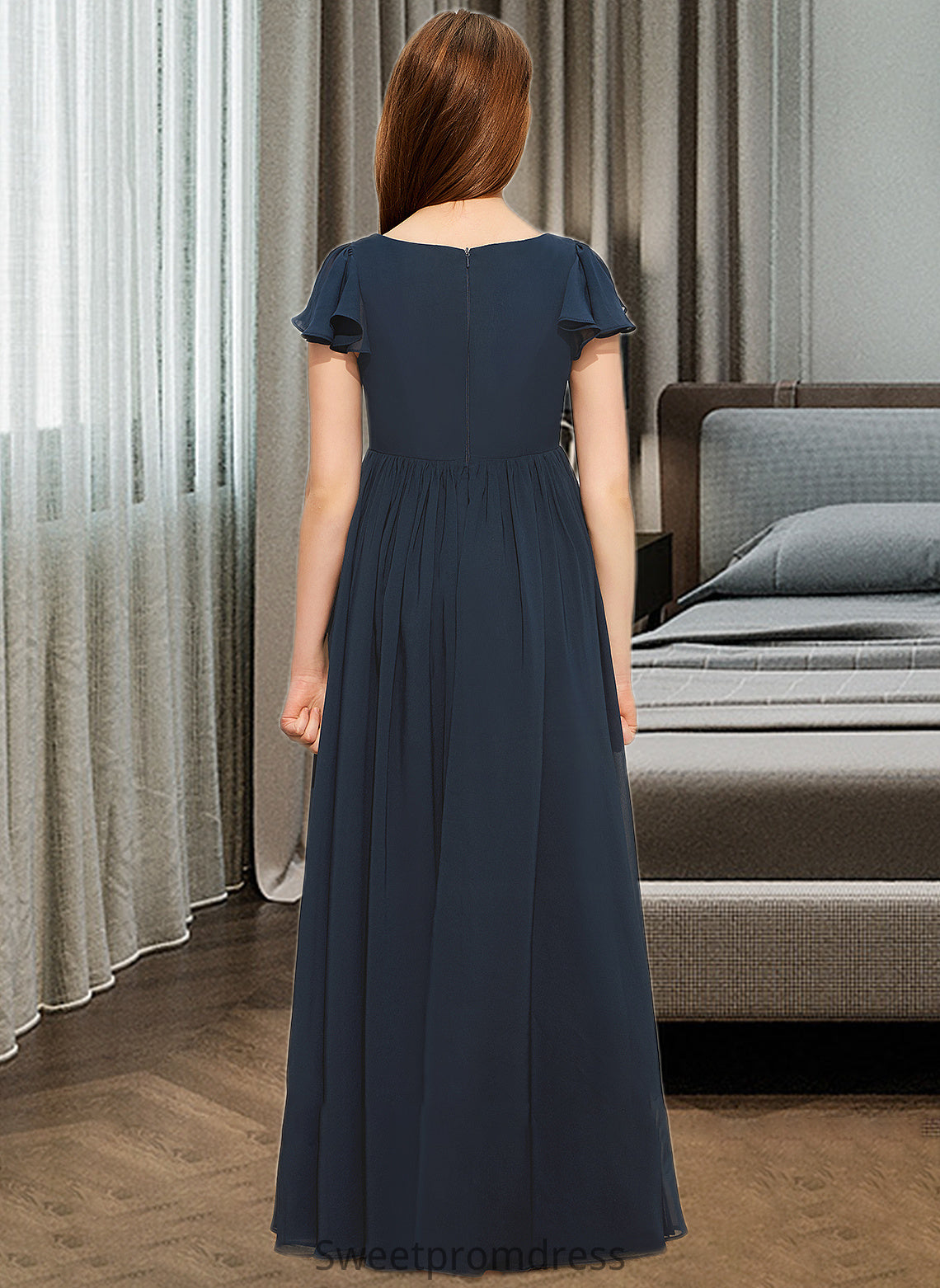 Frederica A-LineScoopNeckFloor-LengthChiffonJuniorBridesmaidDress#253684 DHP0013478