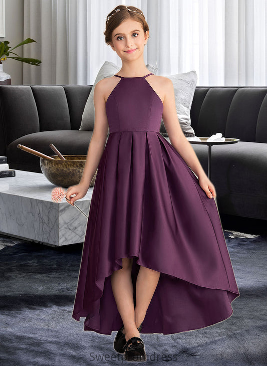 Jillian A-Line Scoop Neck Asymmetrical Satin Junior Bridesmaid Dress With Ruffle DHP0013481