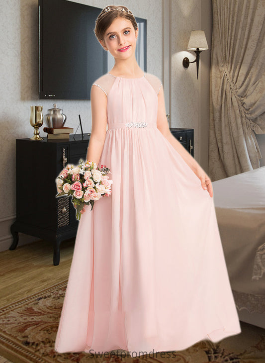 Helen A-Line Scoop Neck Floor-Length Chiffon Junior Bridesmaid Dress With Beading Sequins DHP0013507