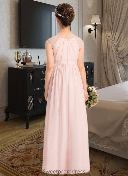 Helen A-Line Scoop Neck Floor-Length Chiffon Junior Bridesmaid Dress With Beading Sequins DHP0013507