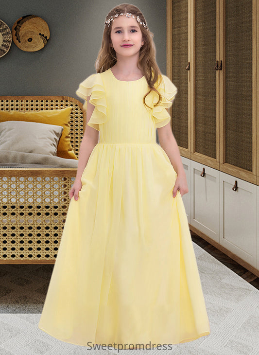 Alena A-LineScoopNeckFloor-LengthChiffonJuniorBridesmaidDressWithRuffleCascadingRuffles#123850 DHP0013508