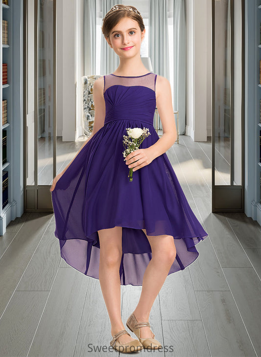 Seraphina A-Line Scoop Neck Asymmetrical Chiffon Junior Bridesmaid Dress With Ruffle DHP0013515