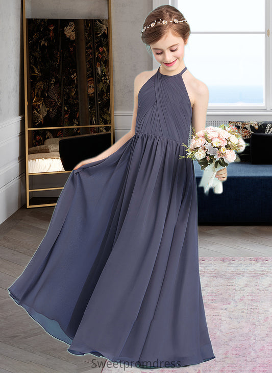 Helga A-Line Scoop Neck Floor-Length Chiffon Junior Bridesmaid Dress With Ruffle DHP0013516