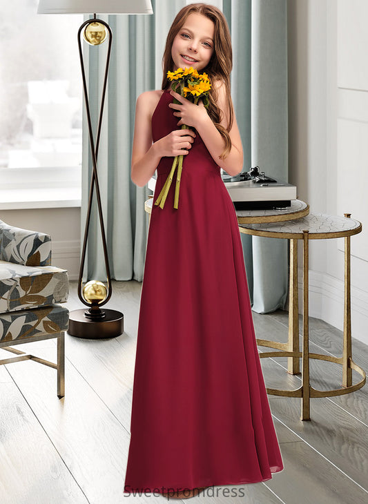 Sabrina A-Line Scoop Neck Floor-Length Chiffon Junior Bridesmaid Dress DHP0013519