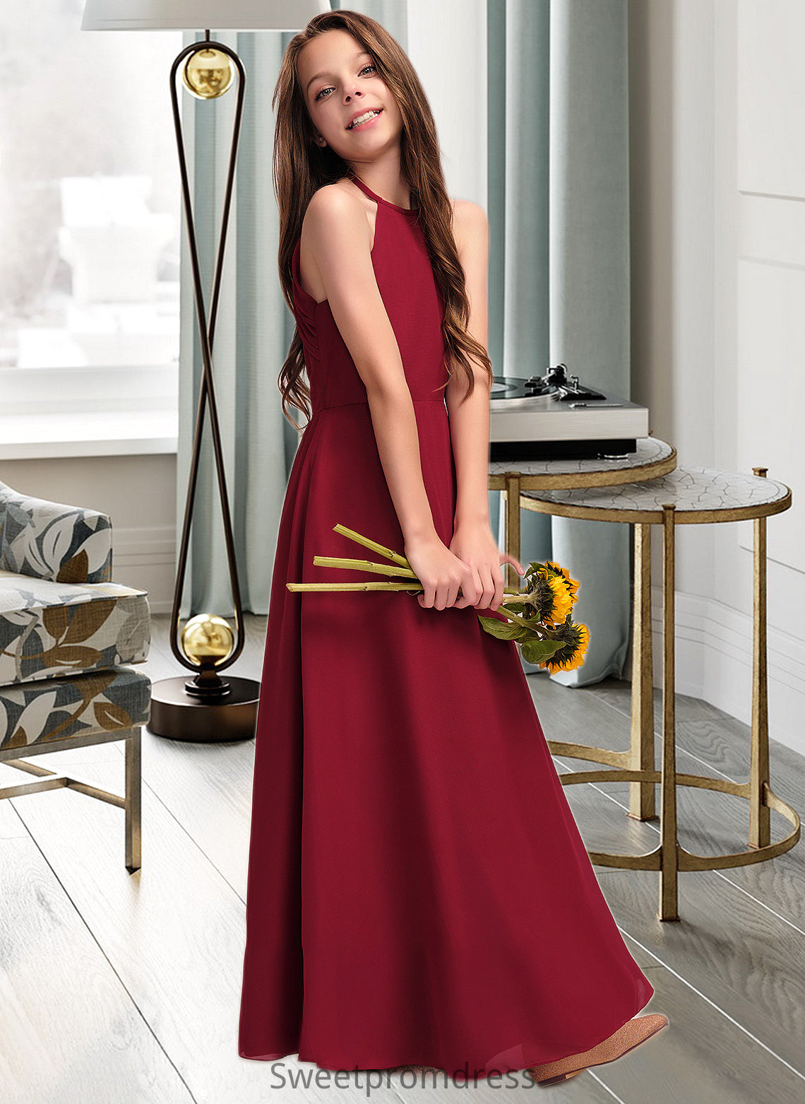 Sabrina A-Line Scoop Neck Floor-Length Chiffon Junior Bridesmaid Dress DHP0013519