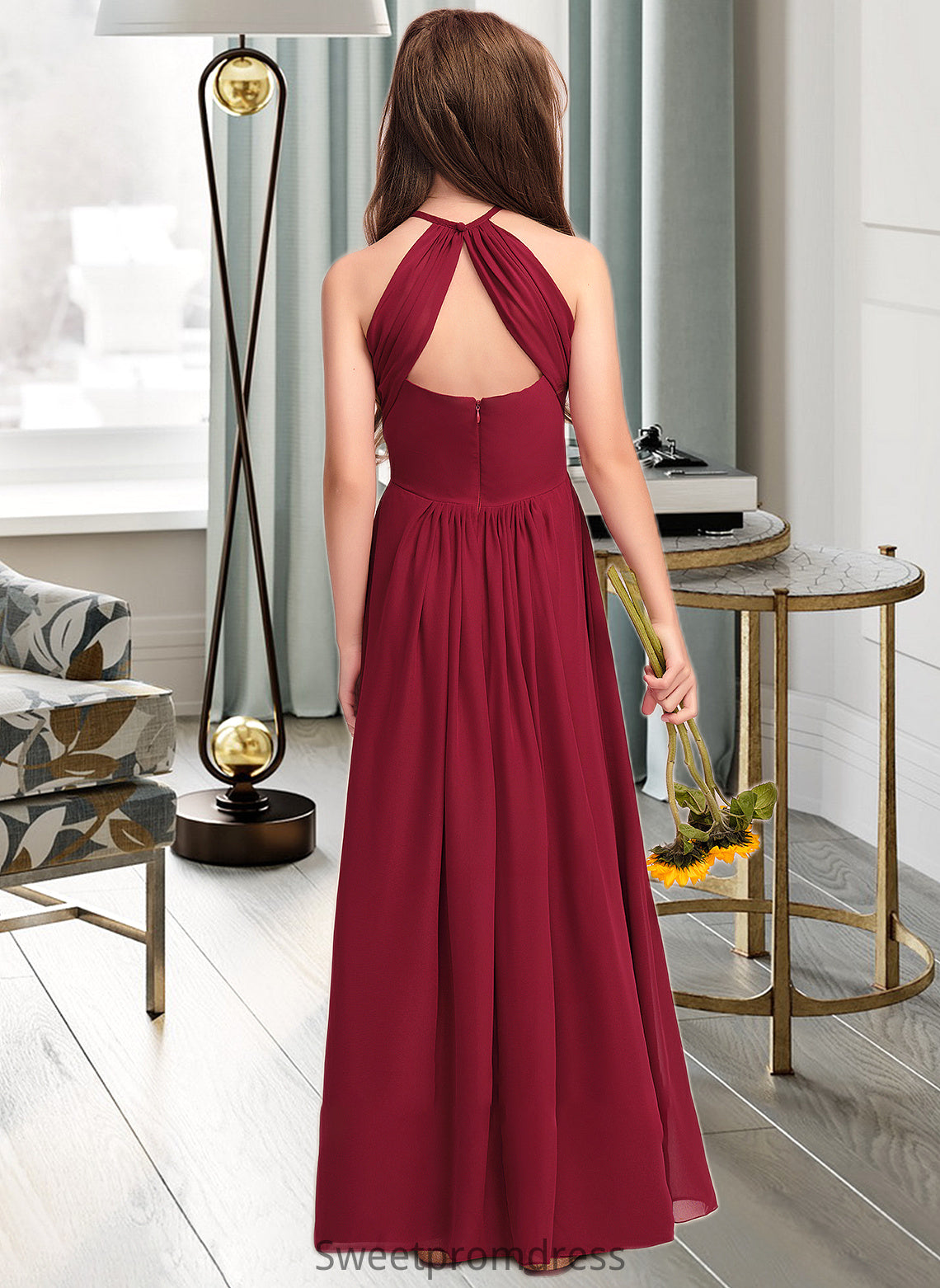 Sabrina A-Line Scoop Neck Floor-Length Chiffon Junior Bridesmaid Dress DHP0013519