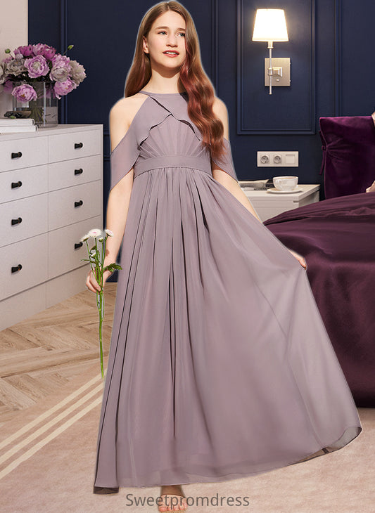 Teresa A-Line Scoop Neck Floor-Length Chiffon Junior Bridesmaid Dress With Ruffle DHP0013521