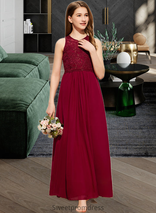 Piper A-Line Scoop Neck Floor-Length Chiffon Lace Junior Bridesmaid Dress With Sequins DHP0013525