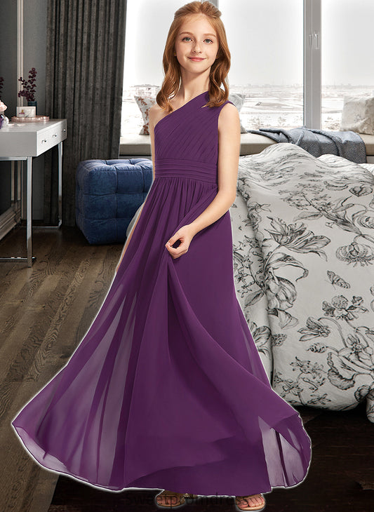 Rhianna A-Line One-Shoulder Floor-Length Chiffon Junior Bridesmaid Dress With Ruffle DHP0013527