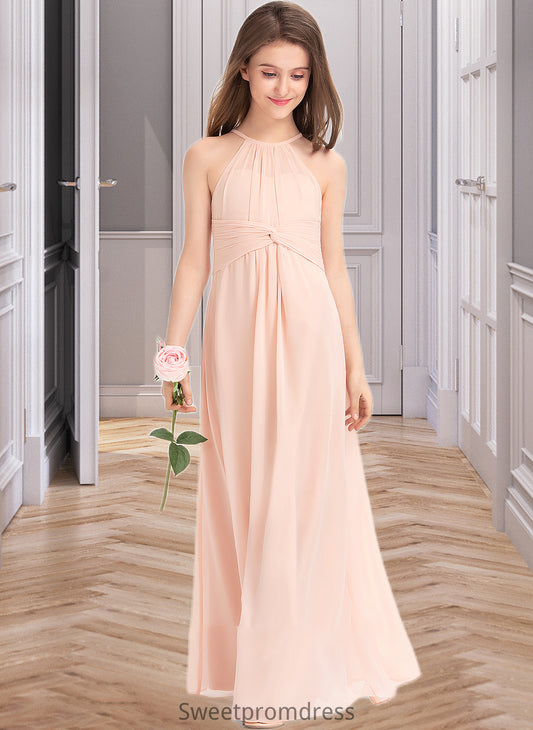 Eve A-Line Scoop Neck Floor-Length Chiffon Junior Bridesmaid Dress With Ruffle DHP0013528