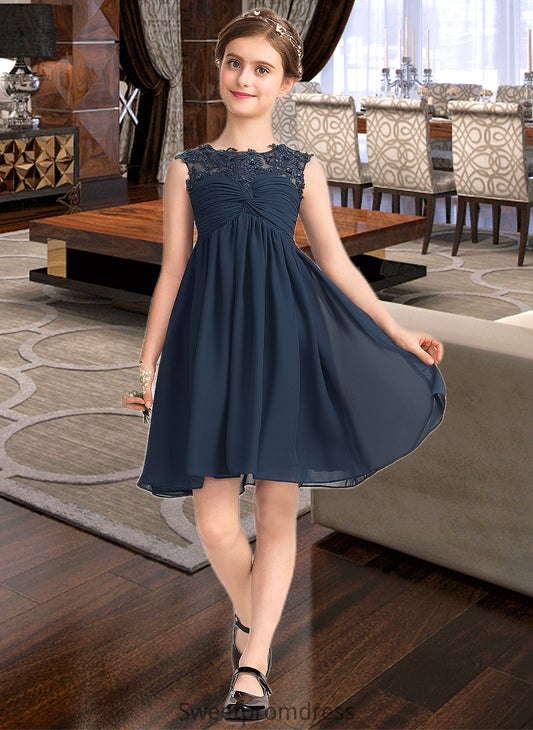 Valeria Empire Scoop Neck Knee-Length Chiffon Lace Junior Bridesmaid Dress With Ruffle Beading Sequins DHP0013532