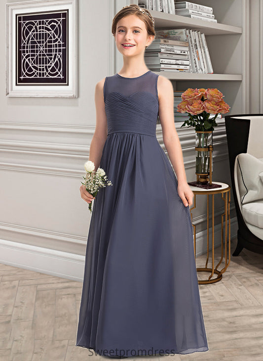 Brittany A-Line Scoop Neck Floor-Length Chiffon Junior Bridesmaid Dress With Ruffle DHP0013533