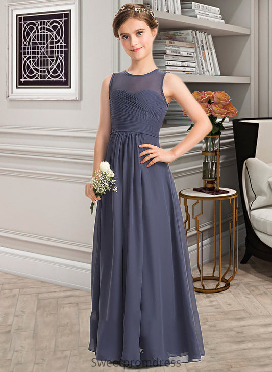 Brittany A-Line Scoop Neck Floor-Length Chiffon Junior Bridesmaid Dress With Ruffle DHP0013533