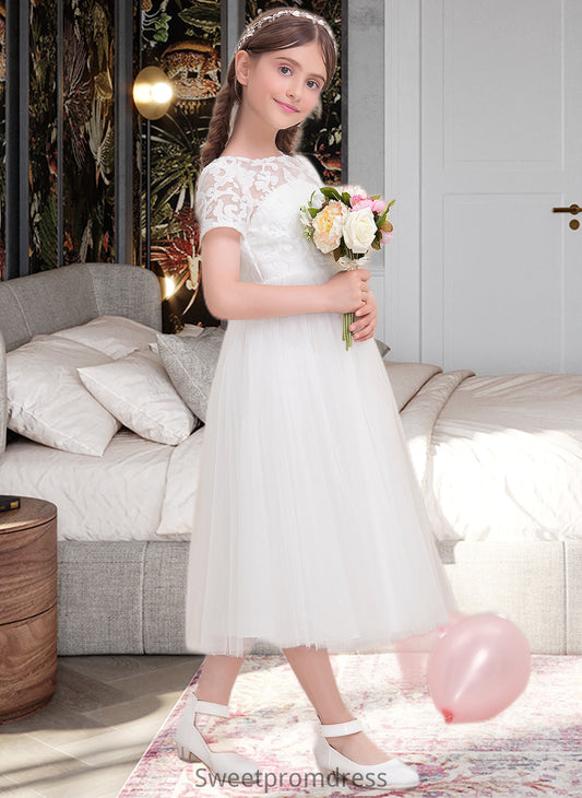 Jayla A-Line Scoop Neck Tea-Length Tulle Junior Bridesmaid Dress DHP0013535