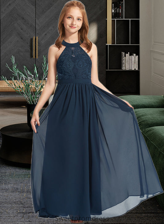 Alma A-LineScoopNeckFloor-LengthChiffonLaceJuniorBridesmaidDress#234030 DHP0013538