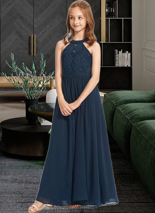 Alma A-LineScoopNeckFloor-LengthChiffonLaceJuniorBridesmaidDress#234030 DHP0013538