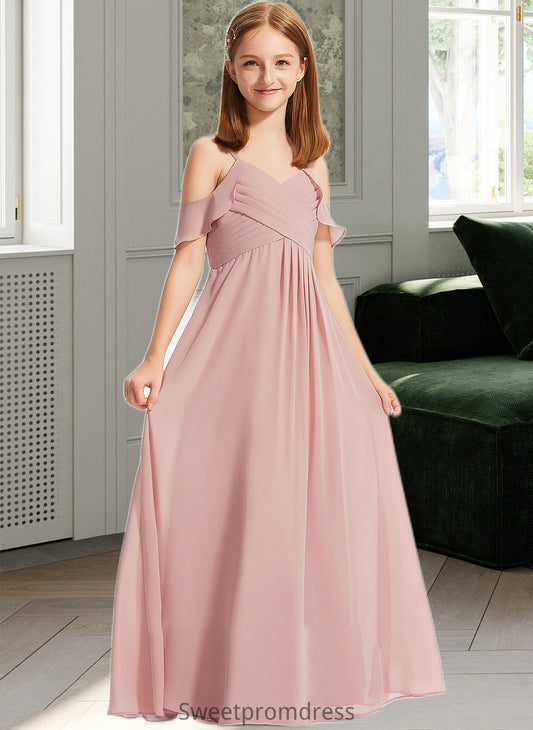 Aniya A-Line Off-the-Shoulder Floor-Length Chiffon Junior Bridesmaid Dress With Cascading Ruffles DHP0013553